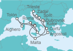 Itinerario del Crucero Francia, Italia, Grecia, Montenegro, Croacia, Malta - Cunard