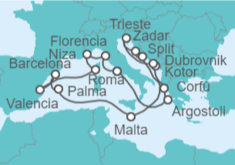 Itinerario del Crucero Grecia, Montenegro, Croacia, Italia, Malta, España, Francia - Cunard