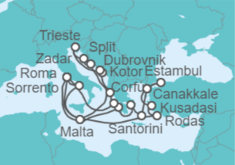 Itinerario del Crucero Grecia, Turquía, Italia, Montenegro, Croacia, Malta - Cunard