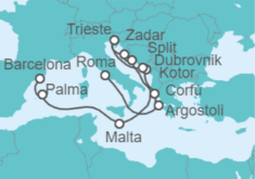 Itinerario del Crucero desde Civitavecchia (Roma) a Barcelona (España) - Cunard