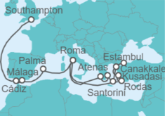 Itinerario del Crucero desde Southampton (Londres) a Civitavecchia (Roma) - Cunard