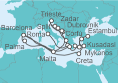 Itinerario del Crucero desde Civitavecchia (Roma) a Barcelona (España) - Cunard