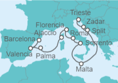 Itinerario del Crucero desde Trieste (Italia) a Barcelona (España) - Cunard