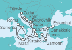 Itinerario del Crucero desde Estambul (Turquía) a Civitavecchia (Roma) - Cunard