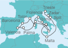 Itinerario del Crucero desde Trieste (Italia) a Civitavecchia (Roma) - Cunard