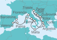 Itinerario del Crucero desde Civitavecchia (Roma) a Barcelona (España) - Cunard