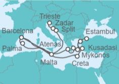 Itinerario del Crucero desde Trieste (Italia) a Barcelona (España) - Cunard