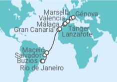 Itinerario del Crucero desde Río de Janeiro (Brasil) a Génova (Italia) - MSC Cruceros