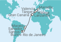 Itinerario del Crucero desde Santos (Sao Paulo) a Marsella (Francia) - MSC Cruceros