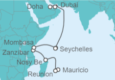 Itinerario del Crucero Isla Reunión, Madagascar, Kenia, Seychelles, Emiratos Arabes - Norwegian Cruise Line