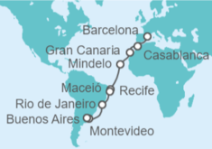 Itinerario del Crucero Marruecos, España, Cabo Verde, Brasil, Uruguay - Costa Cruceros