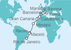 Itinerario del Crucero Italia, Francia, España, Marruecos, Cabo Verde, Brasil - Costa Cruceros