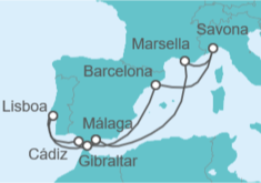 Itinerario del Crucero Italia, España, Gibraltar, Portugal - Costa Cruceros