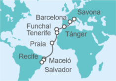Itinerario del Crucero España, Portugal, Cabo Verde, Brasil - Costa Cruceros