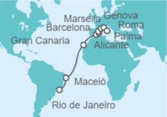 Itinerario del Crucero Brasil, España, Francia, Italia - MSC Cruceros