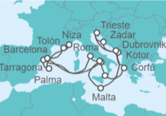 Itinerario del Crucero Italia, Grecia, Montenegro, Croacia, Malta, España, Francia - Cunard