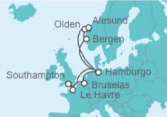 Itinerario del Crucero Alemania, Noruega, Bélgica, Francia - Cunard