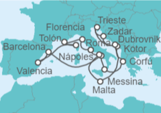 Itinerario del Crucero Italia, Francia, España, Grecia, Montenegro, Croacia, Malta - Cunard