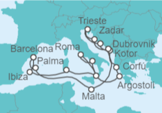 Itinerario del Crucero España, Italia, Grecia, Montenegro, Croacia, Malta - Cunard