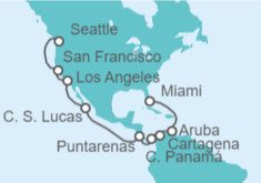 Itinerario del Crucero USA, México, Costa Rica, Panamá, Colombia, Aruba - Cunard