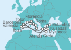 Itinerario del Crucero desde Barcelona (España) a Civitavecchia (Roma) - Cunard