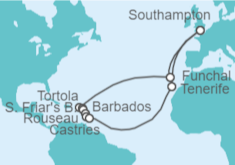 Itinerario del Crucero Portugal, Islas Vírgenes - Reino Unido, Saint Maarten, Santa Lucía, Barbados, España - Cunard