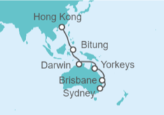 Itinerario del Crucero Australia, China - Cunard