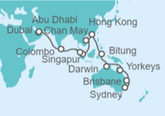 Itinerario del Crucero desde Sydney (Australia) a Dubái (EAU) - Cunard