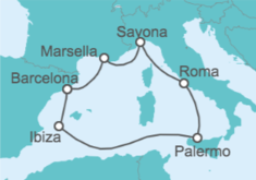 Itinerario del Crucero Francia, España, Italia - Costa Cruceros