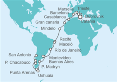 Itinerario del Crucero desde Trieste (Italia) a San Antonio (Santiago de Chile) - Costa Cruceros