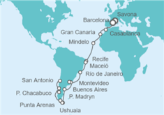 Itinerario del Crucero desde Savona (Italia) a San Antonio (Santiago de Chile) - Costa Cruceros