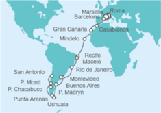 Itinerario del Crucero desde Civitavecchia (Roma) a San Antonio (Santiago de Chile) - Costa Cruceros