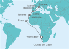 Itinerario del Crucero Namibia, Cabo Verde, España, Francia - Costa Cruceros