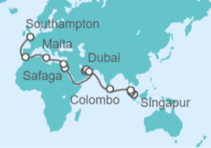 Itinerario del Crucero desde Singapur a Southampton (Londres) - Cunard