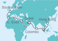 Itinerario del Crucero desde Hong Kong (China) a Southampton (Londres) - Cunard