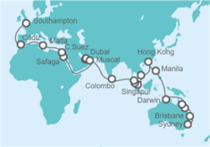 Itinerario del Crucero Vuelta al mundo - Cunard