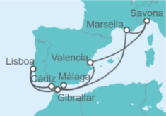 Itinerario del Crucero España, Portugal, Gibraltar, Italia, Francia - Costa Cruceros