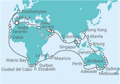 Itinerario del Crucero Vuelta al mundo - Cunard