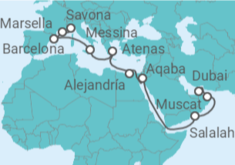 Itinerario del Crucero Francia, España, Italia, Grecia, Egipto, Jordania, Omán - Costa Cruceros