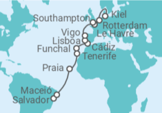 Itinerario del Crucero desde Salvador Bahía (Brasil) a Kiel (Alemania) - Costa Cruceros