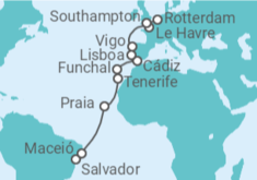 Itinerario del Crucero desde Salvador Bahía (Brasil) a Rotterdam - Costa Cruceros