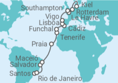 Itinerario del Crucero desde Santos (Sao Paulo) a Kiel (Alemania) - Costa Cruceros