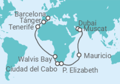 Itinerario del Crucero Omán, Mauricio, Sudáfrica, Namibia, España, Marruecos - Costa Cruceros