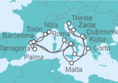 Itinerario del Crucero Italia, Grecia, Montenegro, Croacia, Malta, España, Francia - Cunard