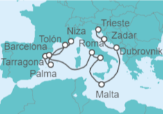 Itinerario del Crucero desde Trieste (Italia) a Barcelona (España) - Cunard