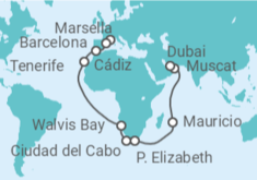 Itinerario del Crucero desde Marsella (Francia) a Dubái (EAU) - Costa Cruceros