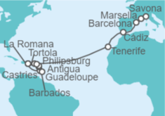 Itinerario del Crucero desde La Romana (R.Dominicana) a Savona (Italia) - Costa Cruceros