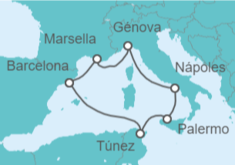 Itinerario del Crucero Túnez, España, Francia, Italia TI - MSC Cruceros