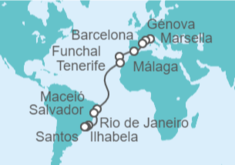 Itinerario del Crucero desde Génova (Italia) a Santos (Sao Paulo) TI - MSC Cruceros