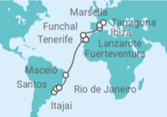 Itinerario del Crucero desde Itajai (Brasil) a Marsella (Francia) - MSC Cruceros